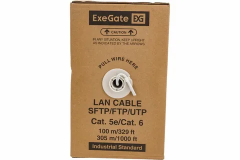 Кабель ExeGate UTP 4 пары кат.5e медь, 25AWG, бухта 305м, серый, PVC
